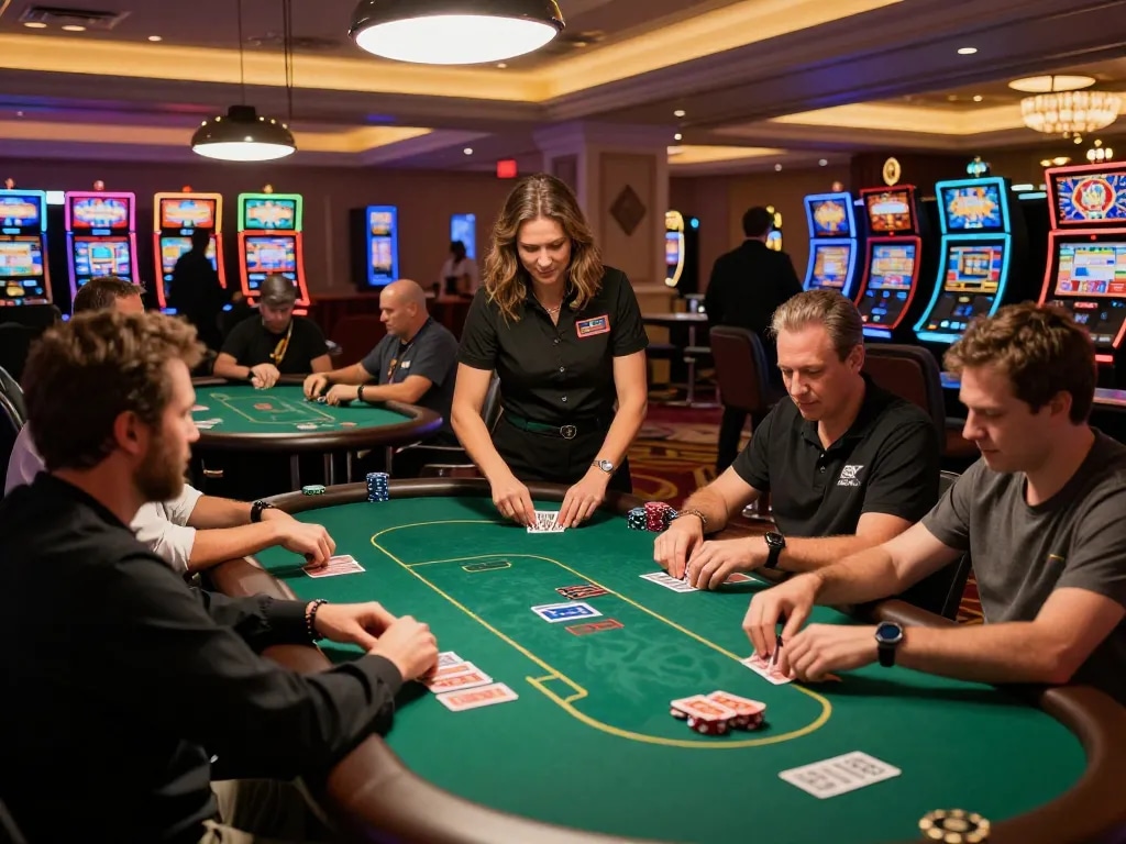 B52 players engage in high-stakes poker at a luxurious Vegas casino, showcasing strategic gameplay and excitement.