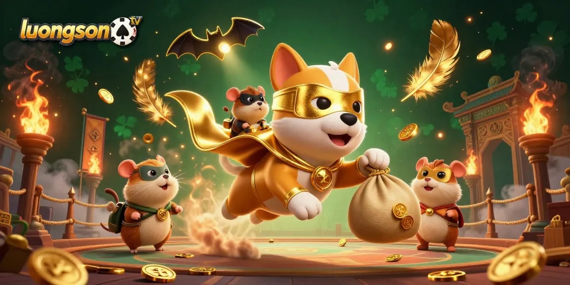 Experience thrilling moments at luongson tv with a heroic dog and hamster in a dazzling casino scene.