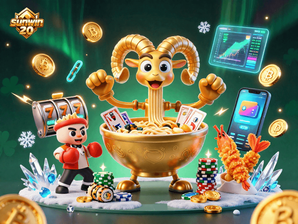Win big at sunwin 20 with dynamic characters celebrating in a vibrant casino scene.