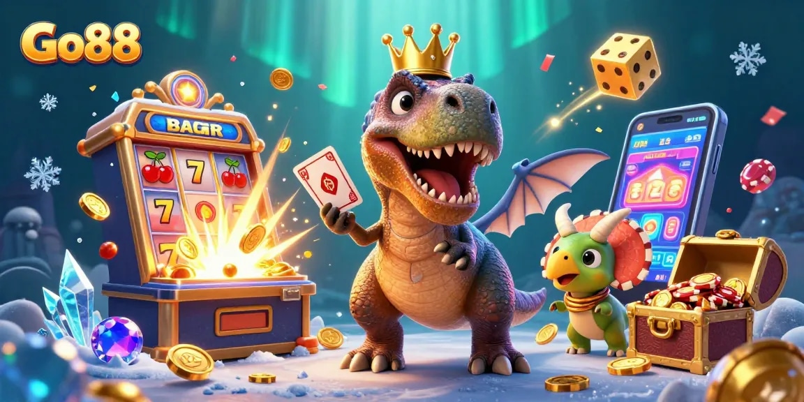 Experience thrilling gaming adventures at Go88 with a colorful casino scene featuring animated characters and fun elements.