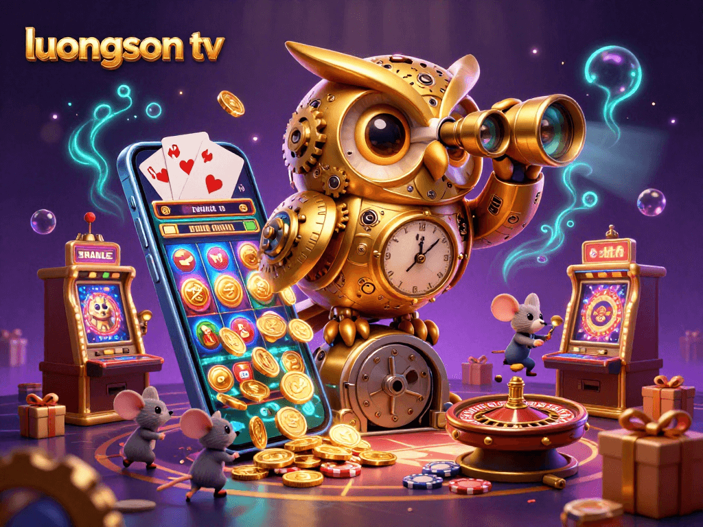 Watch luongson tv's vibrant casino scene with colorful games and characters interacting.