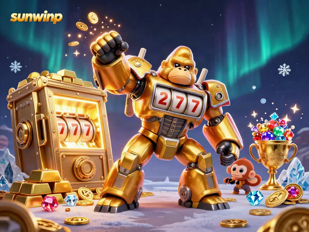 Engage in fun games with sunwinp's vibrant illustration featuring a golden gorilla mech.