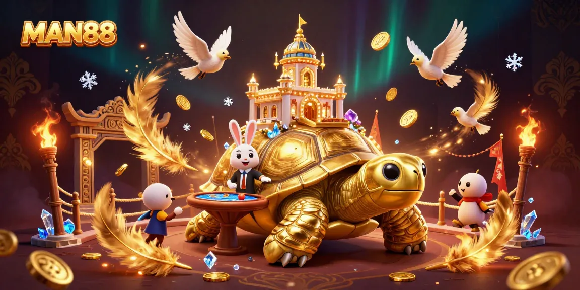 Join the excitement at MAN88 with a golden tortoise casino, a rabbit dealer, and flying coins!