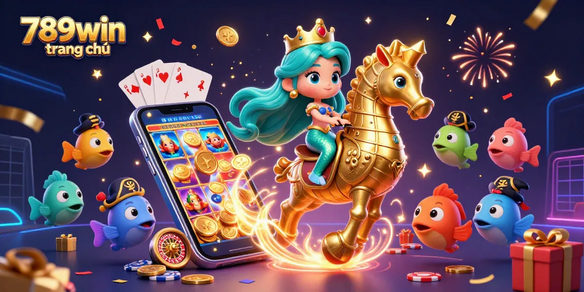 Experience vibrant gaming with 789win trang chủ, featuring a 3D mermaid princess, seahorse, and thrilling casino elements.
