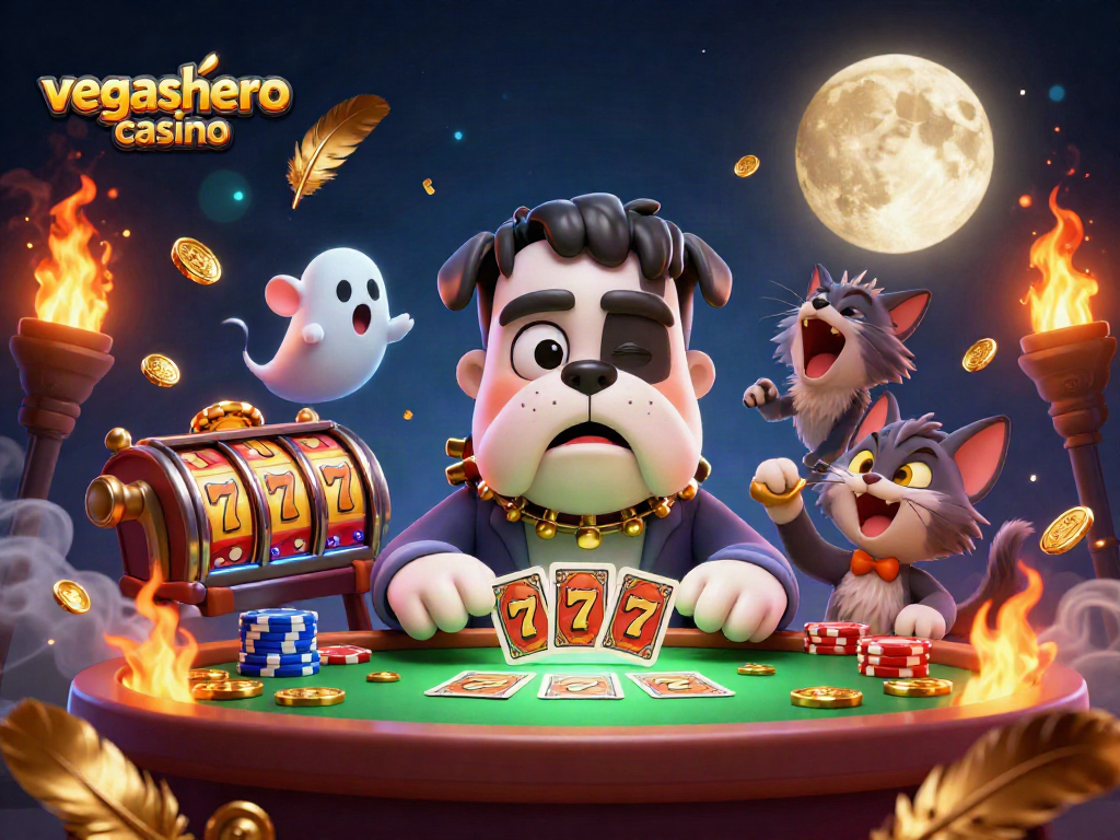 Experience the thrill of vegashero casino with vibrant 3D art showing card games and lucky charms.