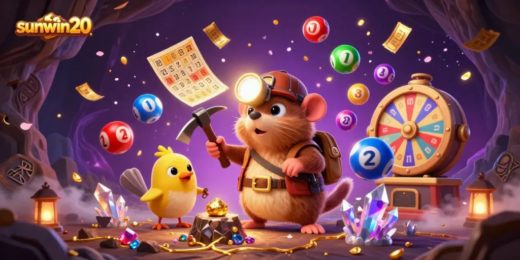 Experience exciting wins at sunwin20 with playful characters and dynamic lottery elements in a vibrant scene.