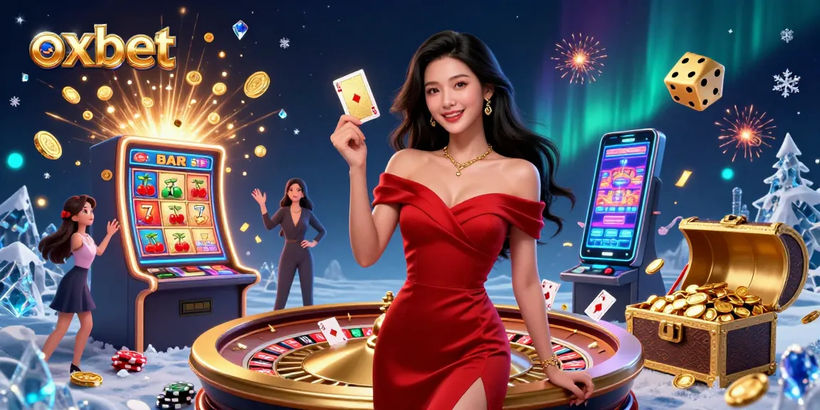 Experience thrilling gaming with OXBET in this stunning illustrated casino scene.