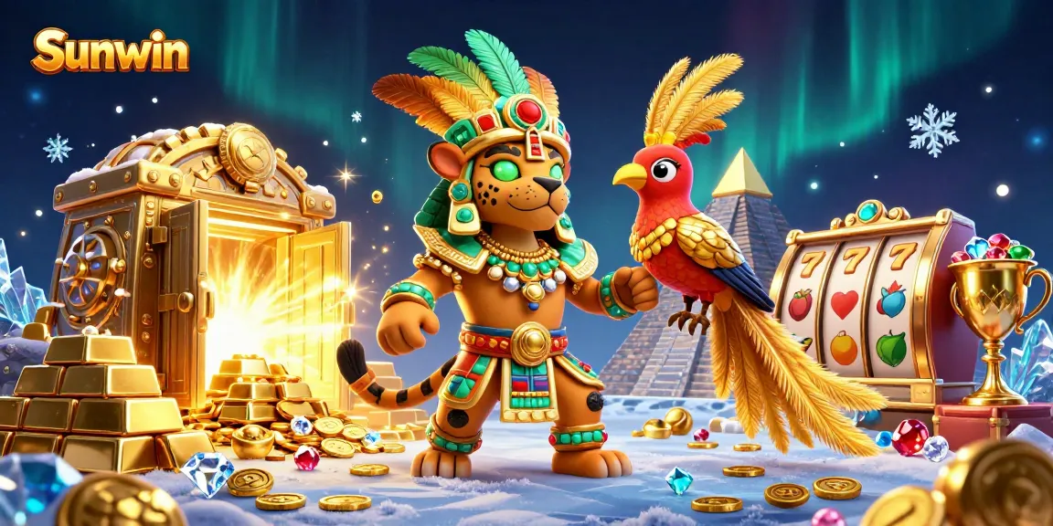 Play epic casino games with Sunwin alongside vibrant Mayan characters and treasure elements.