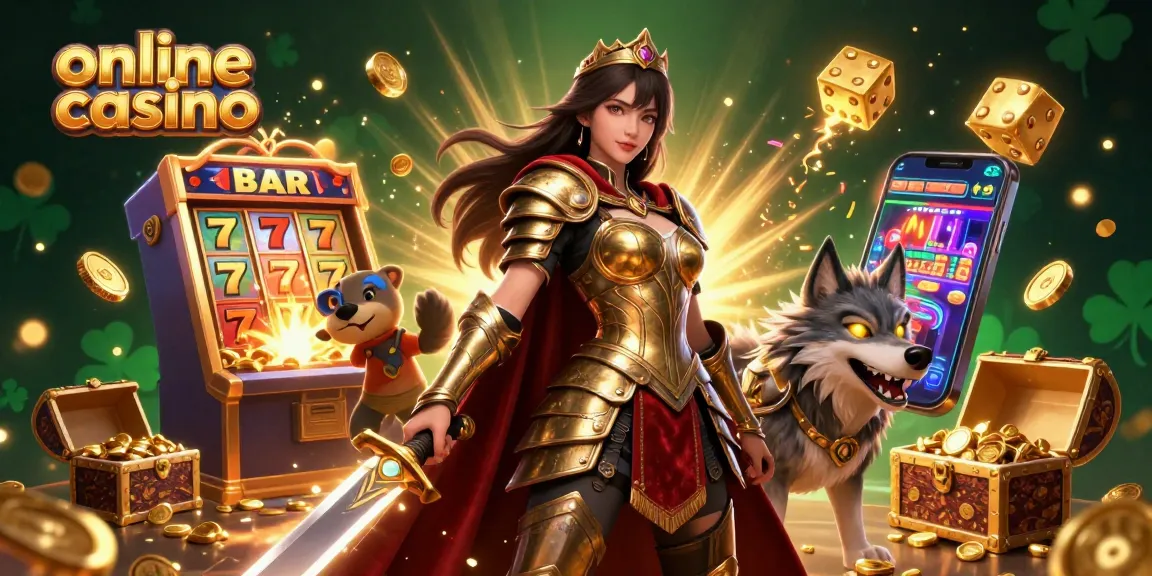 Experience thrilling action at an online casino with dynamic slot machines and a warrior queen.