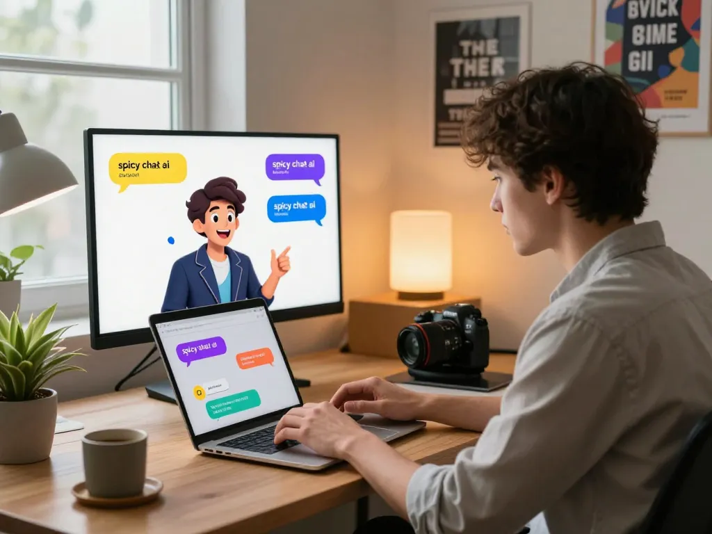 Engaging interaction with spicy chat ai in a vibrant digital workspace, showcasing chat bubbles and creative atmosphere.