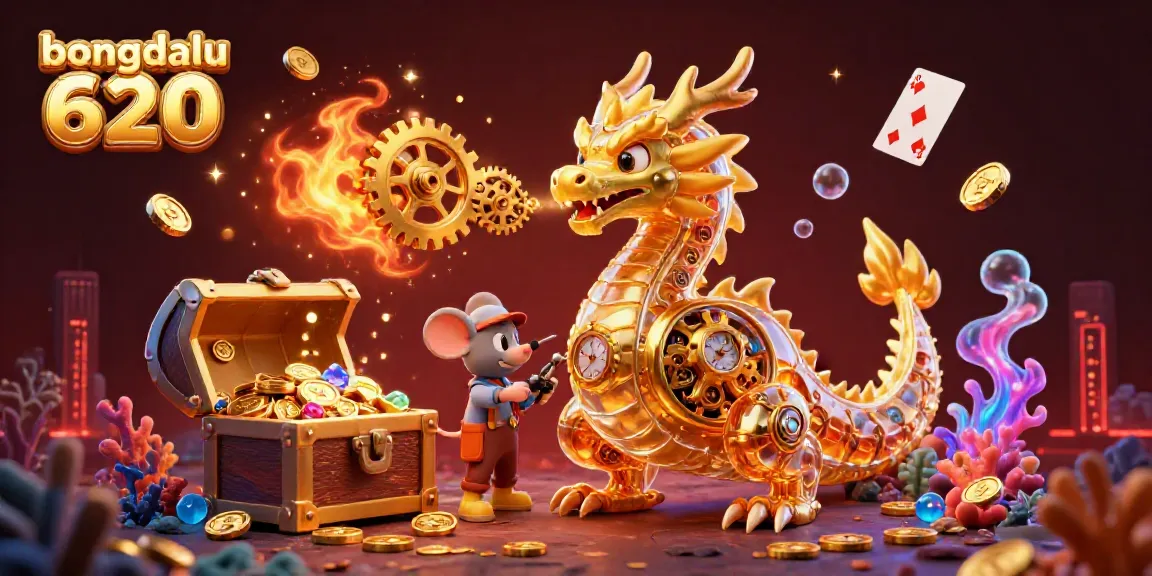Engage with bongdalu 620 to experience a vibrant 3D dragon illustration set in a dynamic underwater treasure scene.