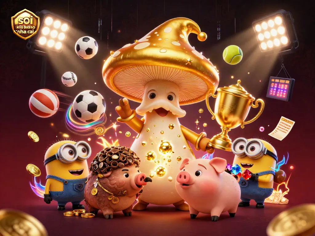 Engage in soi keo nha cai with a vibrant 3D illustration showcasing magic, sports elements, and treasure hunting.