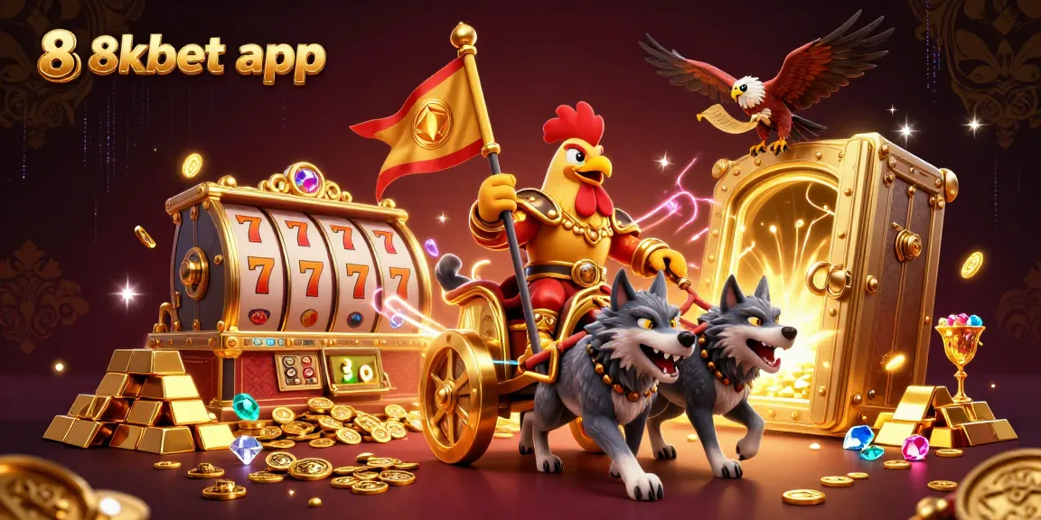 Engage with the 8xbet app in this vibrant 3D casino scene filled with treasures and excitement.