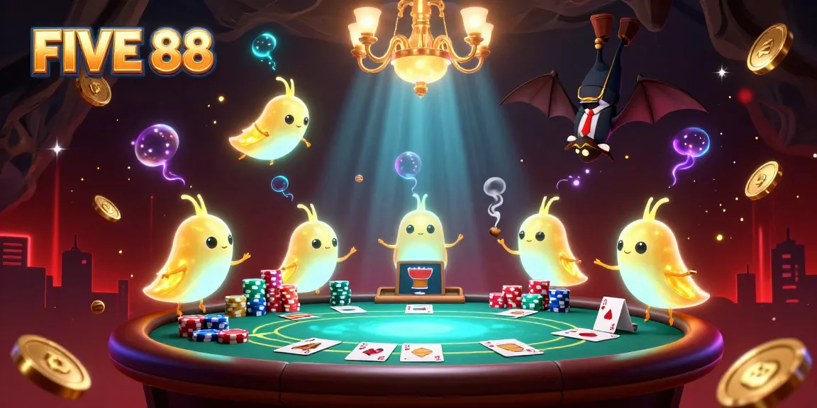 Experience the vibrant glow of FIVE 88 with glowing glowworms in a lively casino scene.