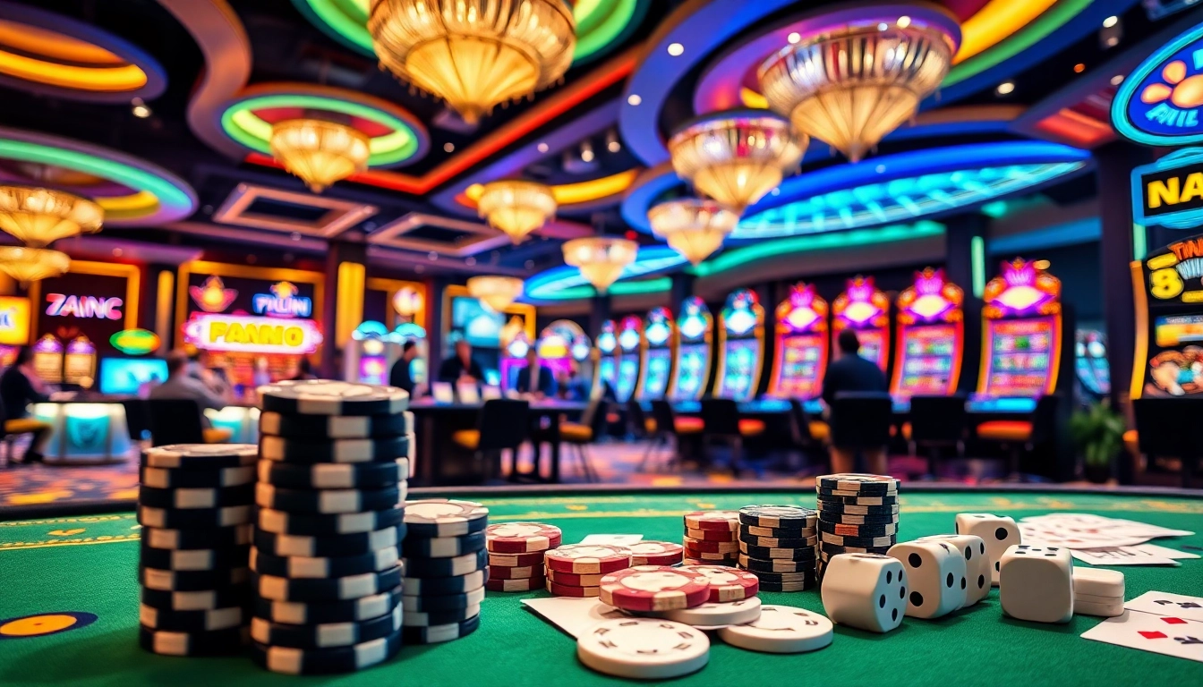 7mcn gamblers enjoying an engaging casino experience with poker chips and vibrant slot machines.