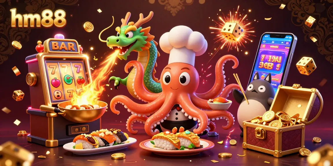 Experience thrilling gameplay at hm88, featuring a vibrant scene with cartoon characters and jackpot-winning elements.