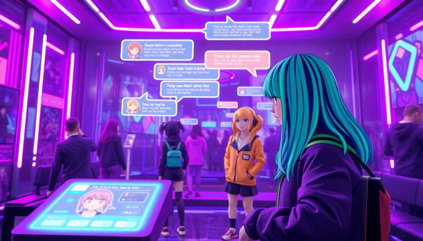Vibrant AI chat scene featuring interactive anime characters for hentai ai chat.