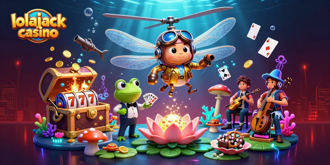 Experience the thrill of lolajack casino with vibrant games and dynamic characters in this captivating illustration.