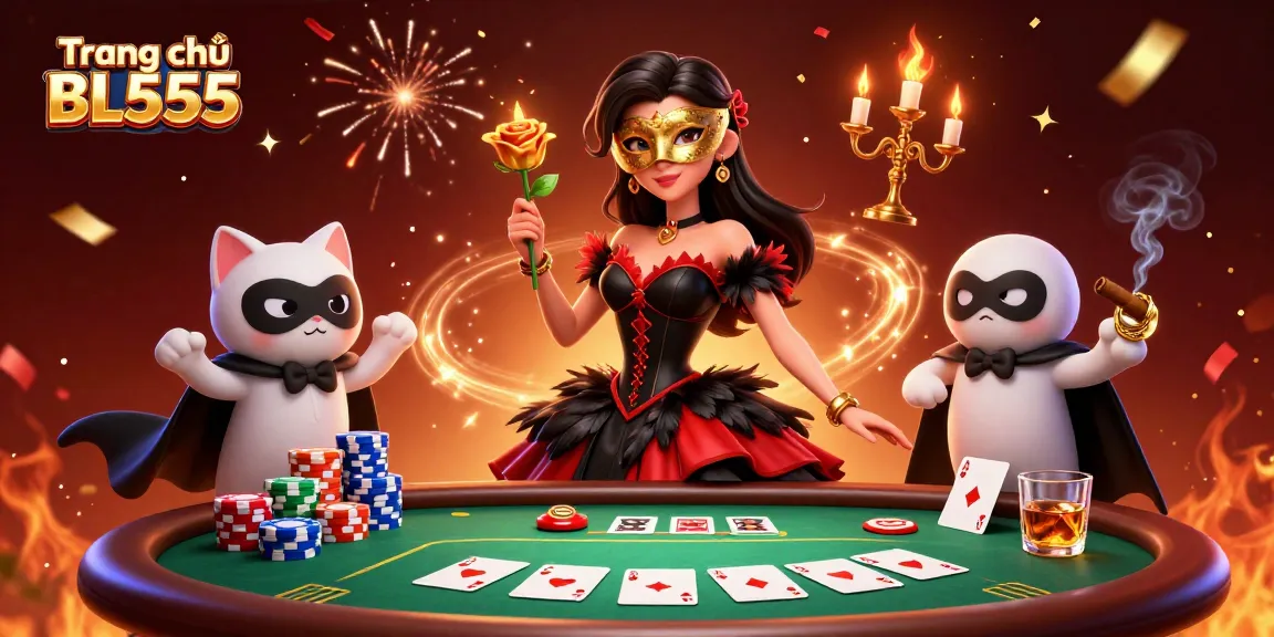 Experience the excitement of Trang chủ BL555 as engaging characters celebrate wins amidst vibrant casino games and elements.