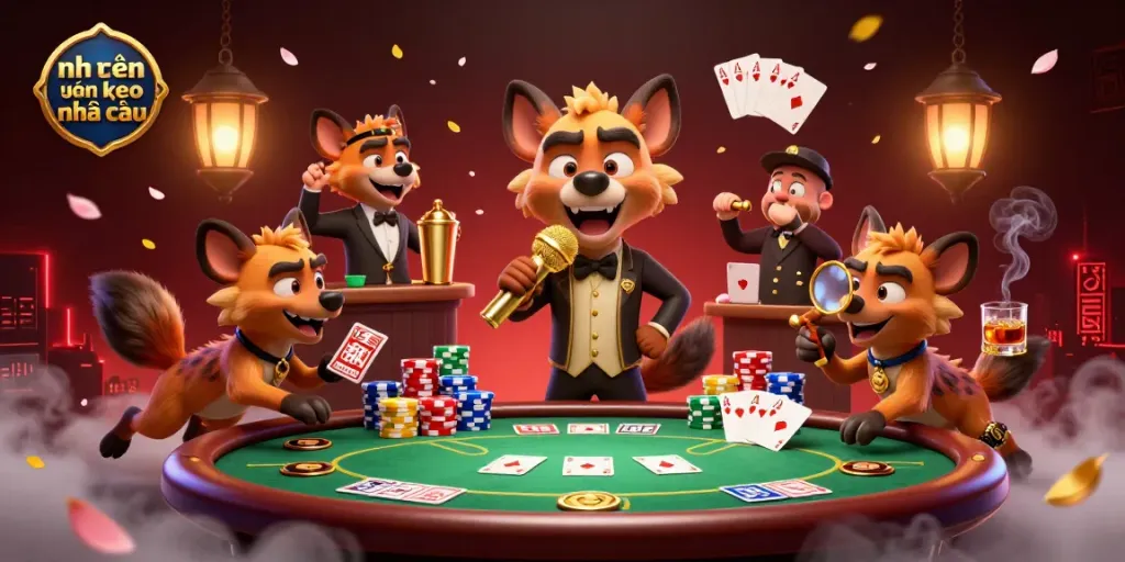 Engage with nhận định kèo nhà cái while enjoying a vibrant 3D casino scene featuring hyenas.