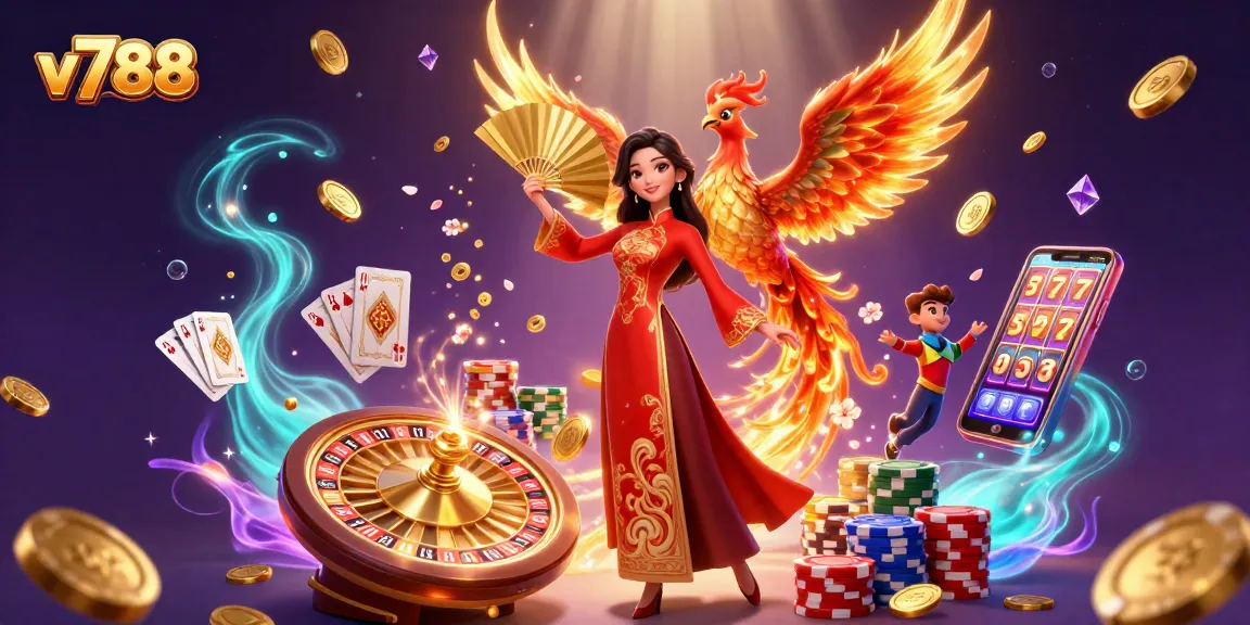 Experience thrilling gameplay at v788 with a mesmerizing 3D scene showcasing vibrant casino elements.