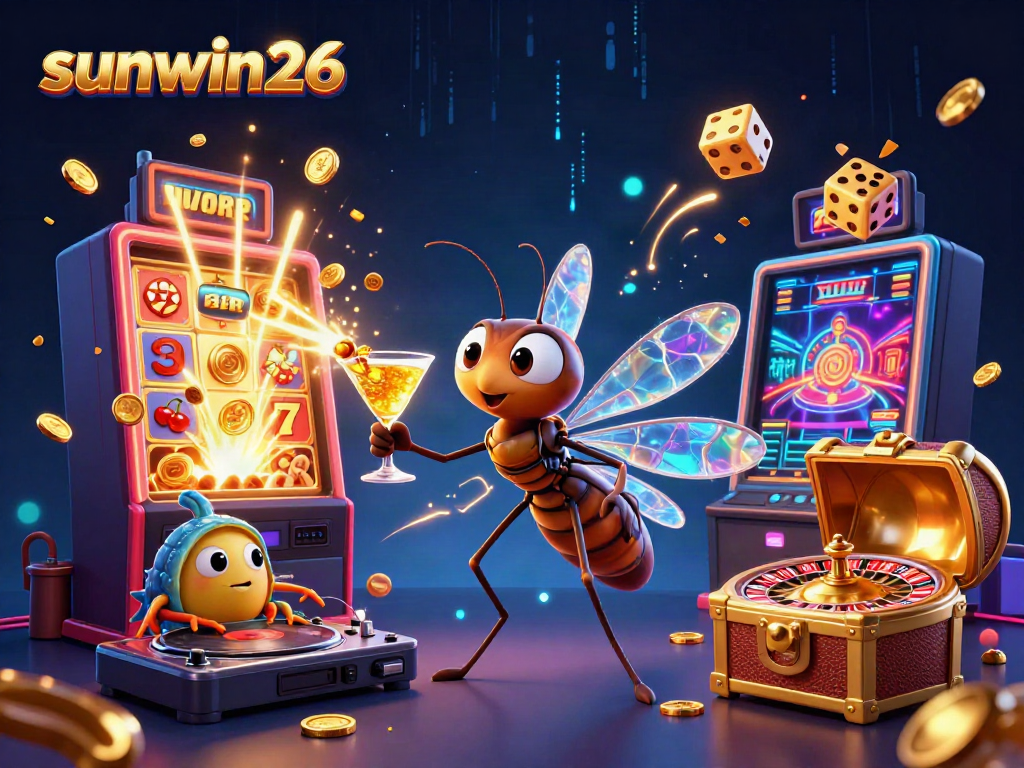 Engage with sunwin26's vibrant casino universe featuring a unique frozen-in-amber mosquito mascot.