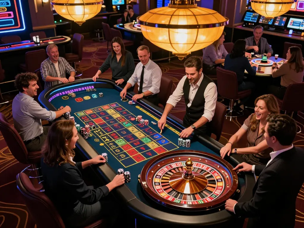 Experience fun88's thrilling roulette action in a vibrant casino with excited players and spinning wheel.