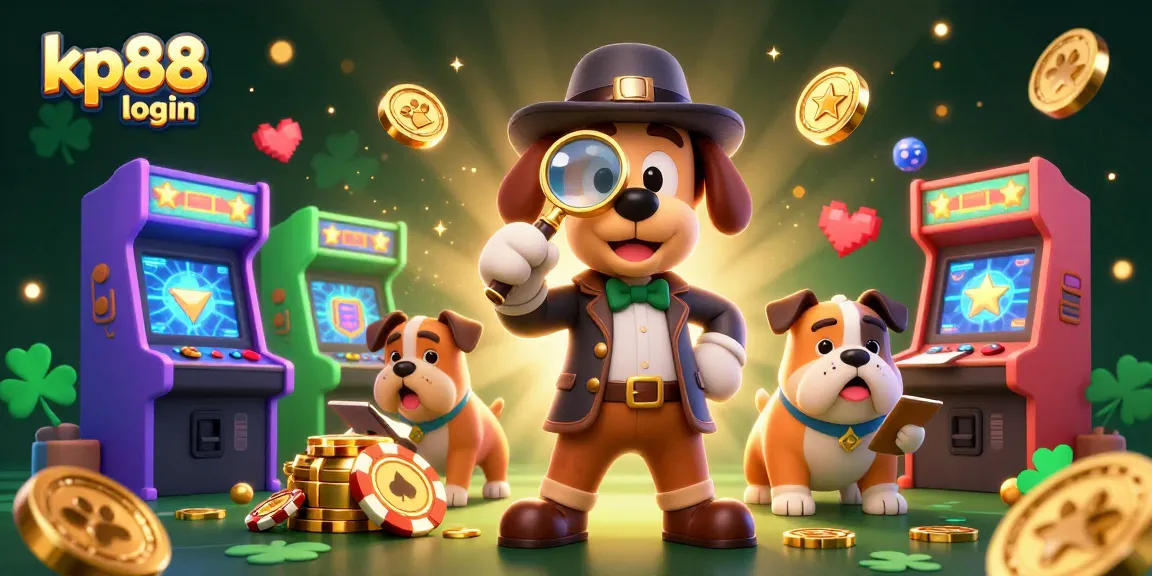 Join the excitement on kp88 login with a detective uncovering poker chip secrets amidst vibrant casino elements.