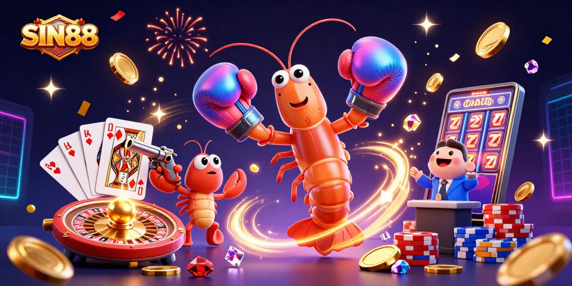 SIN88 offers thrilling casino action with a vivid illustration of marine characters celebrating amazing wins.