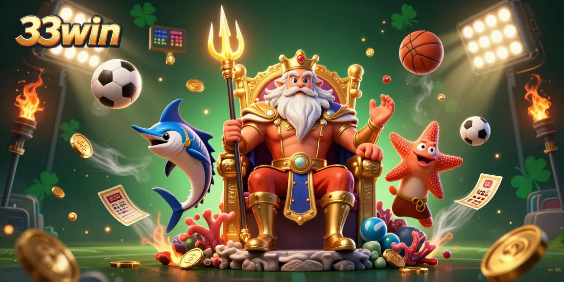 Bet on dynamic sports with the vibrant 33win scene featuring Neptune and his companions.