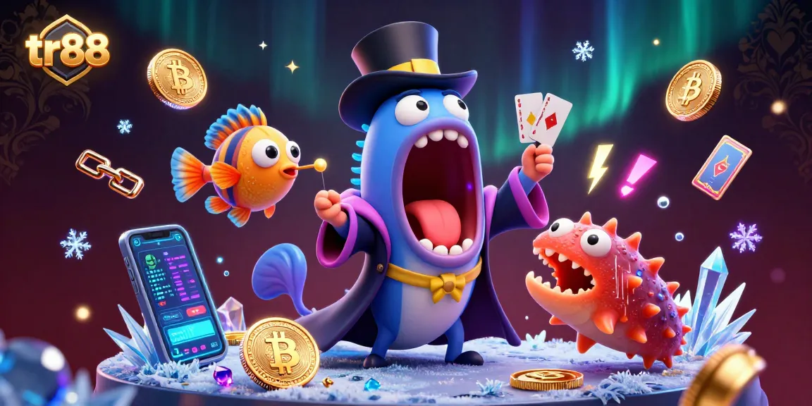 Experience the thrilling world of tr88, featuring a bioluminescent eel magician performing tricks with cryptocurrencies.