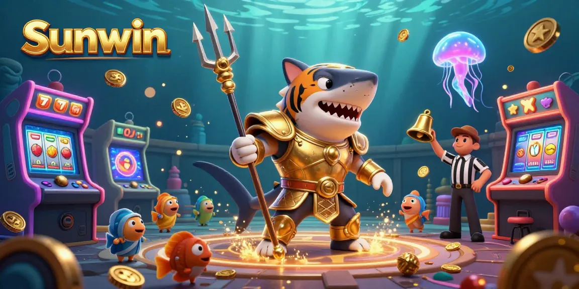 Experience the excitement of Sunwin in a vibrant underwater colosseum with lively 3D gaming elements.