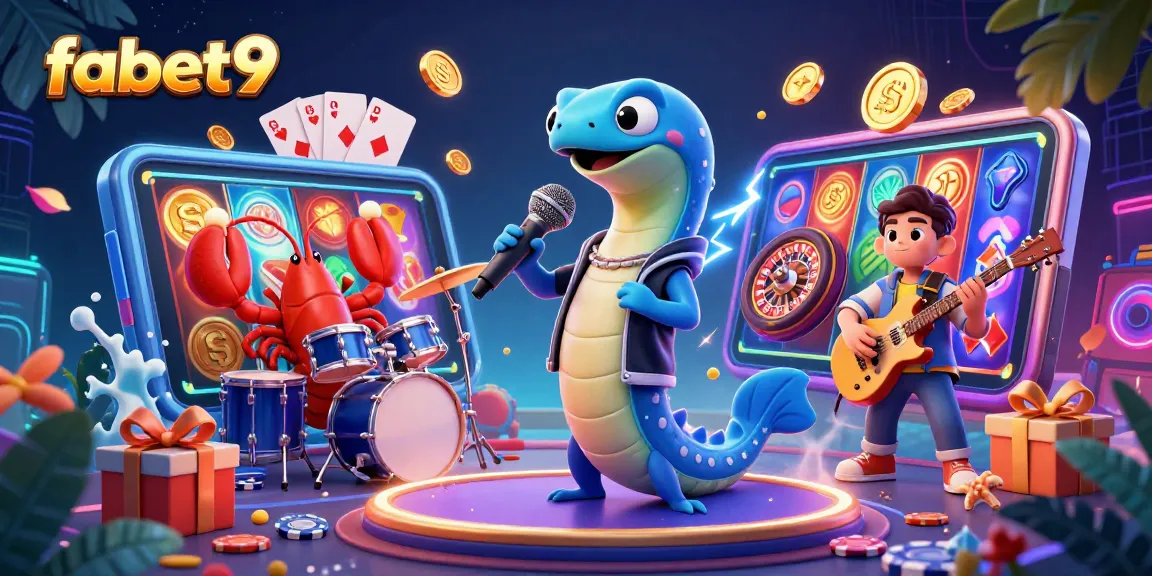 Experience fabet9's vibrant underwater casino scene featuring a DJ electric eel and lively band.