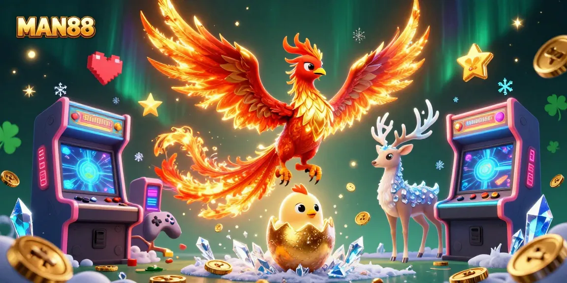 Experience a thrilling MAN88 gaming adventure with phoenix legends in a vibrant casino setting.
